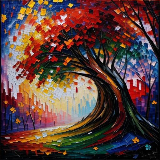 Vibrant Mosaic Patchwork in Expressionist Impasto Style