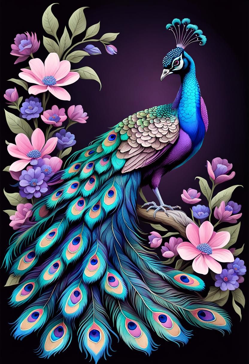 Colorful Peacock in Dark Fantasy Style