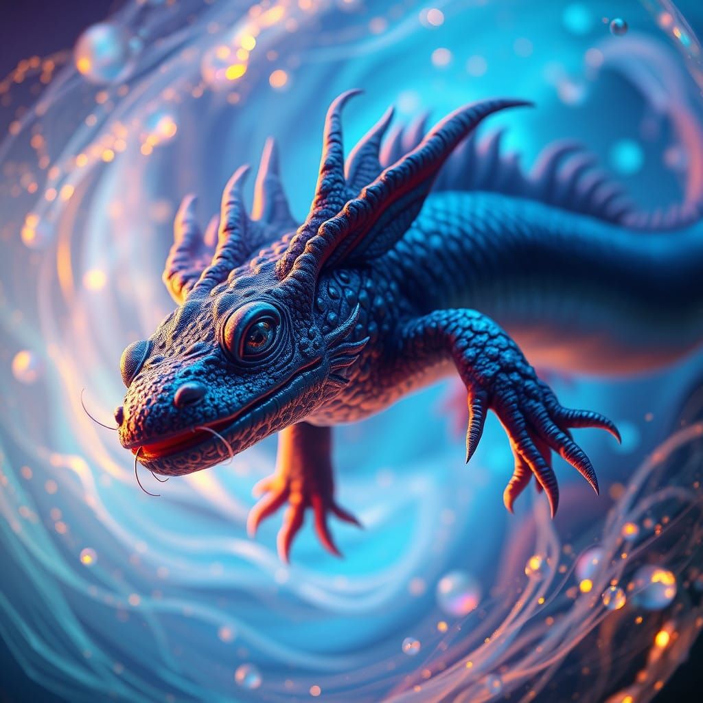 Majestic Axolotl-Scale Dragon in Dreamlike Oceanic Realm