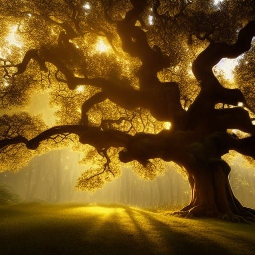Majestic Ancient Oak in Tranquil Forest
