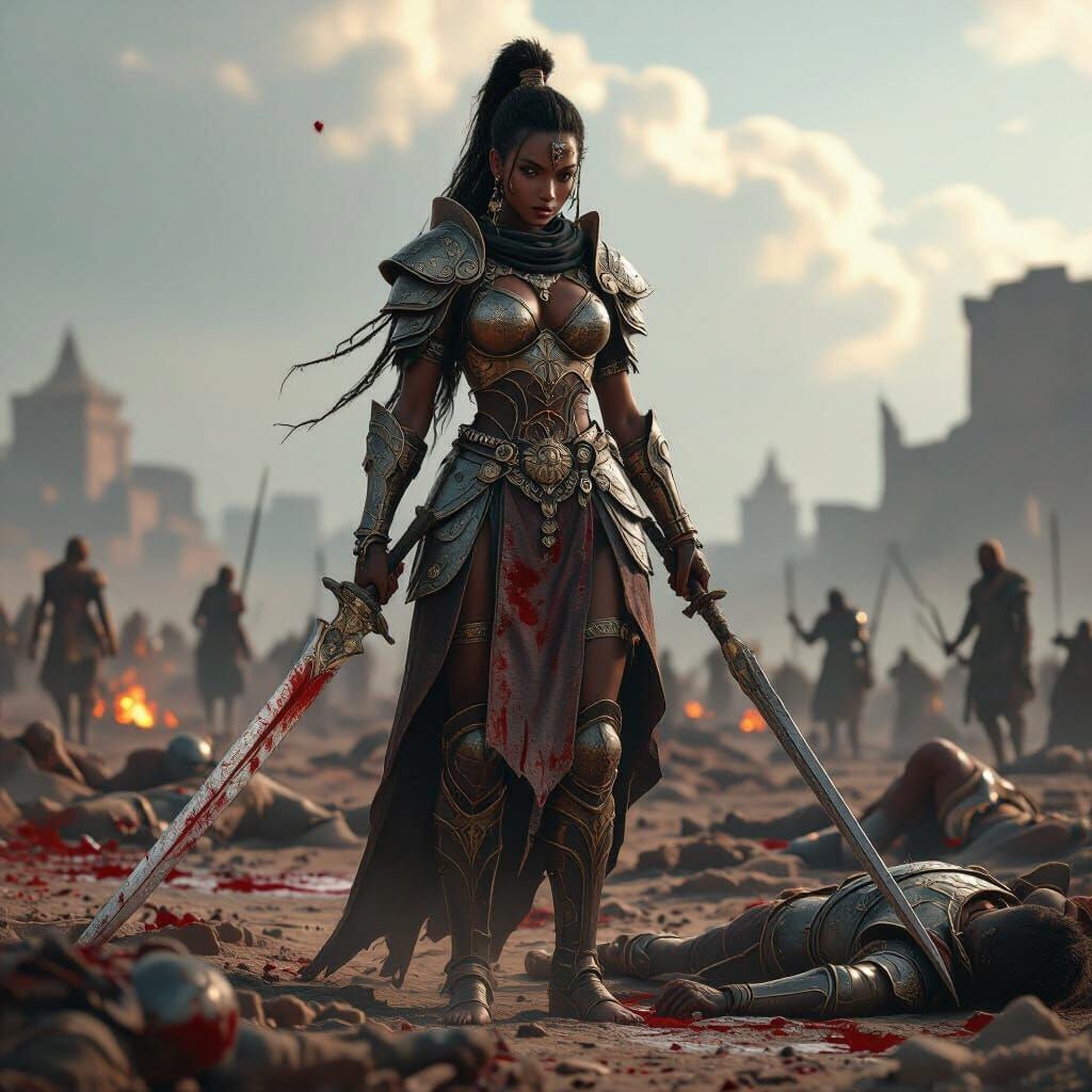 Victorious African War Goddess in Anime Style