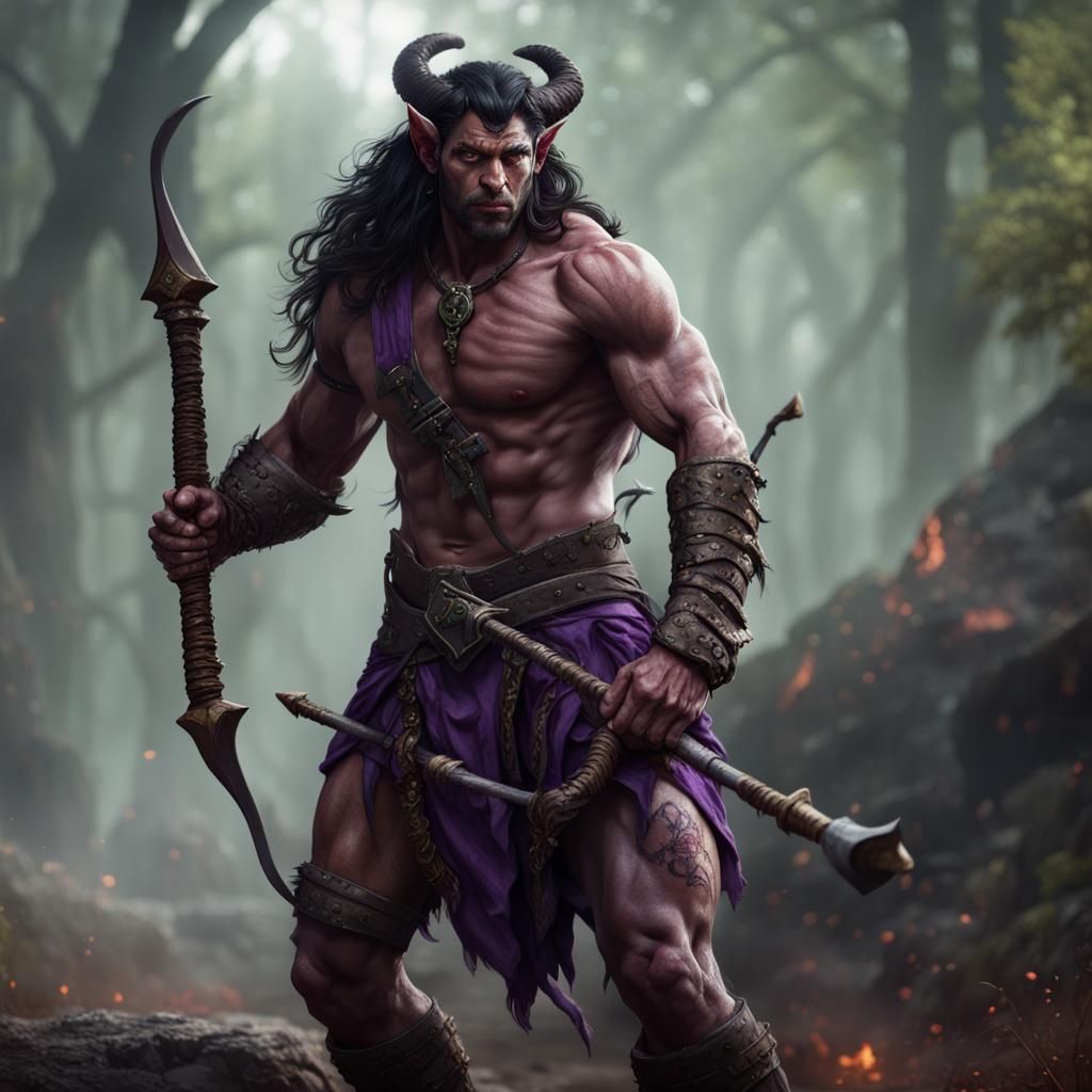 Tiefling Barbarian with Maul, Fantasy Art