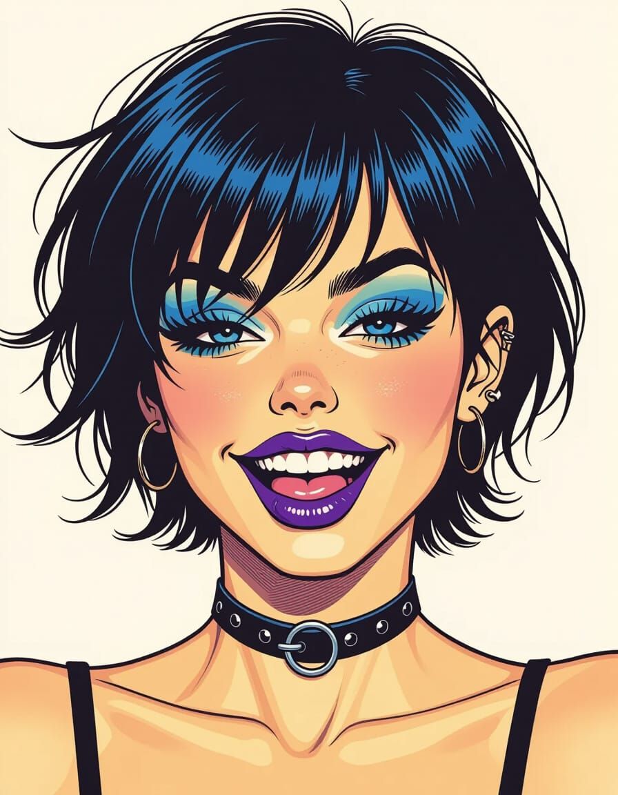 Punk Girl Portrait in Illustration Style