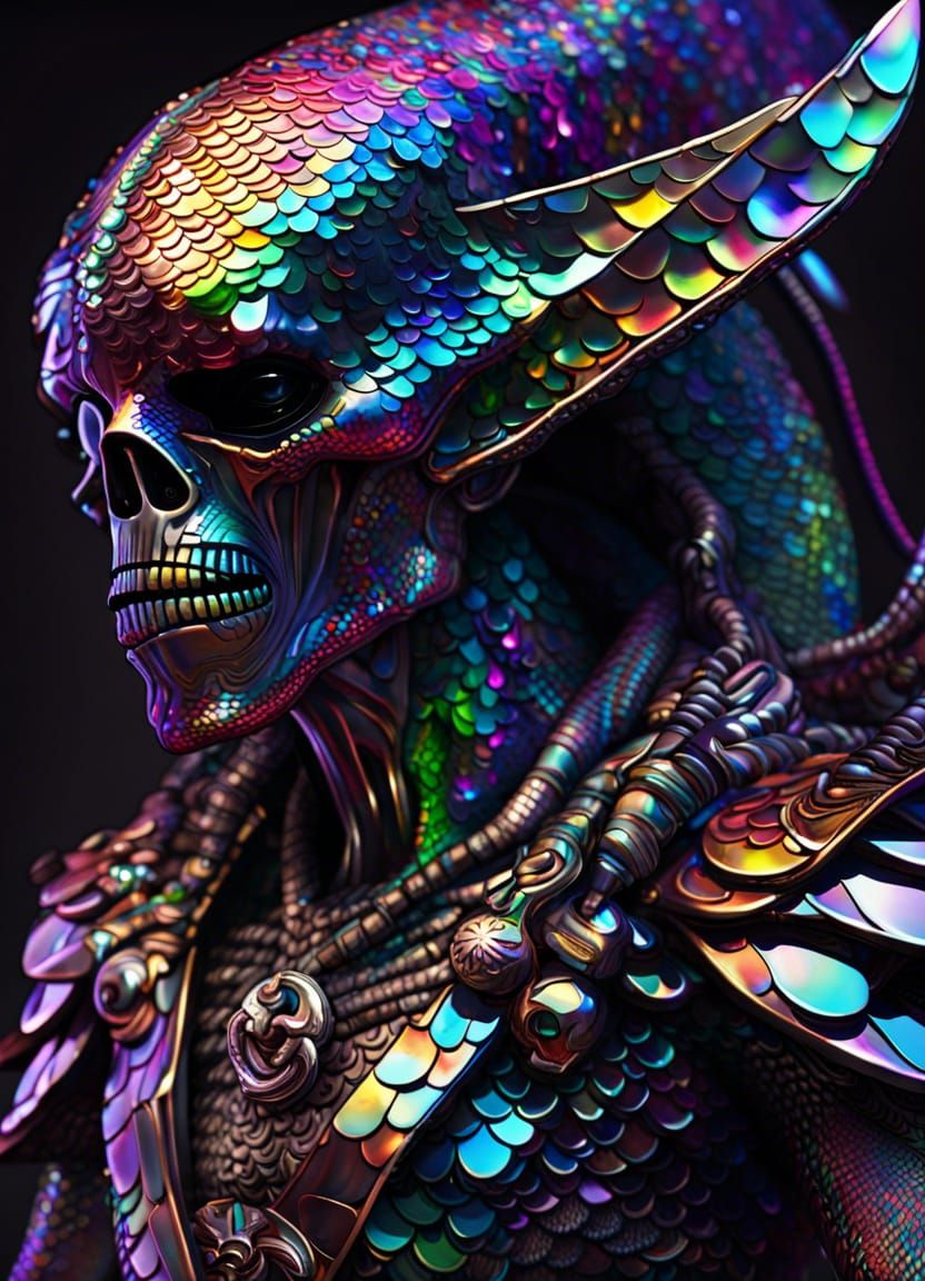 Iridescent Alien Pirate in Space Nebula