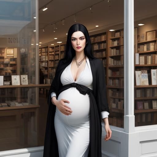 Pregnant Nyarlathotep in Bookstore: Photorealistic Portrait