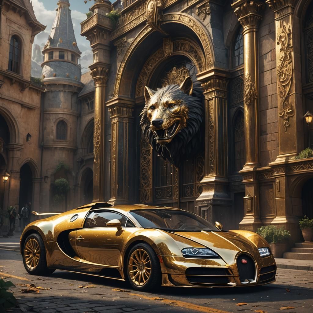 Gold Bugatti Veyron with Wolf Driver