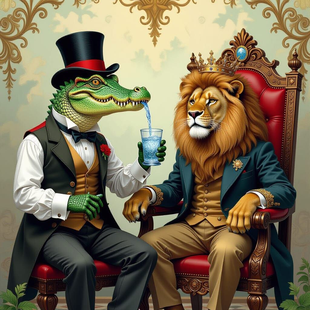 Victorian Crocodile Serves King Lion