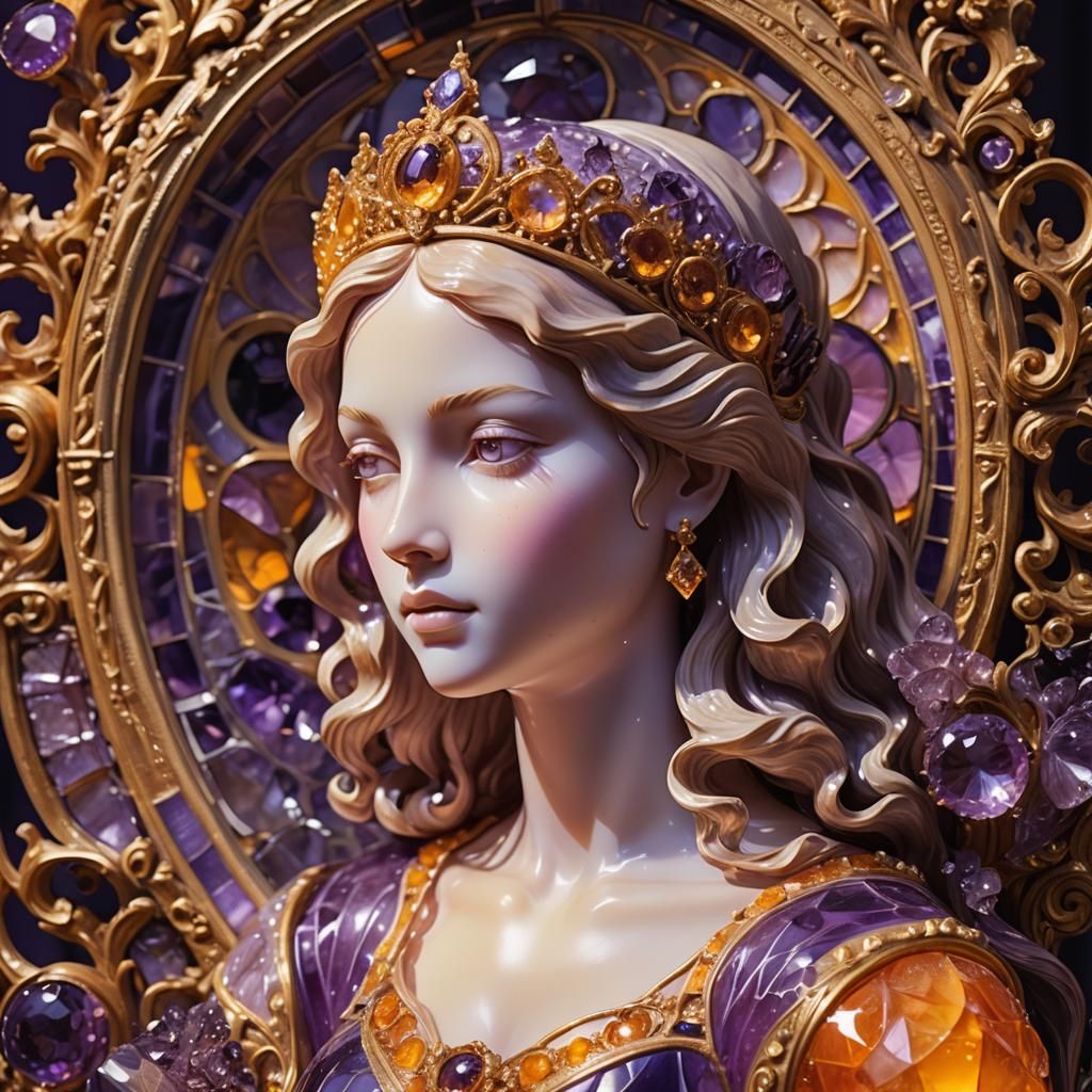 Illuminated Glass Sculpture of a Princess in Fauvist Style