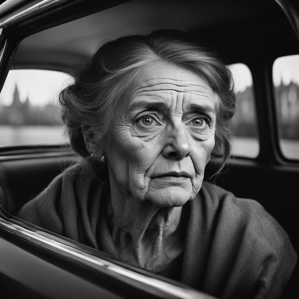 Melancholy Portrait of Elderly Woman with Teary Eyes