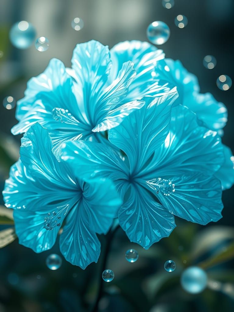 Crystal Hibiscus With Shimmering Bubbles