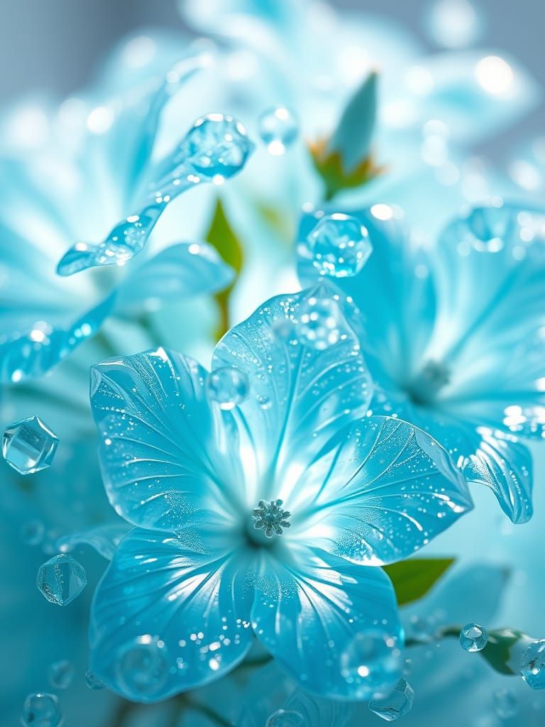 Aquamarine Crystal Hibiscus With Shimmering Bubbles
