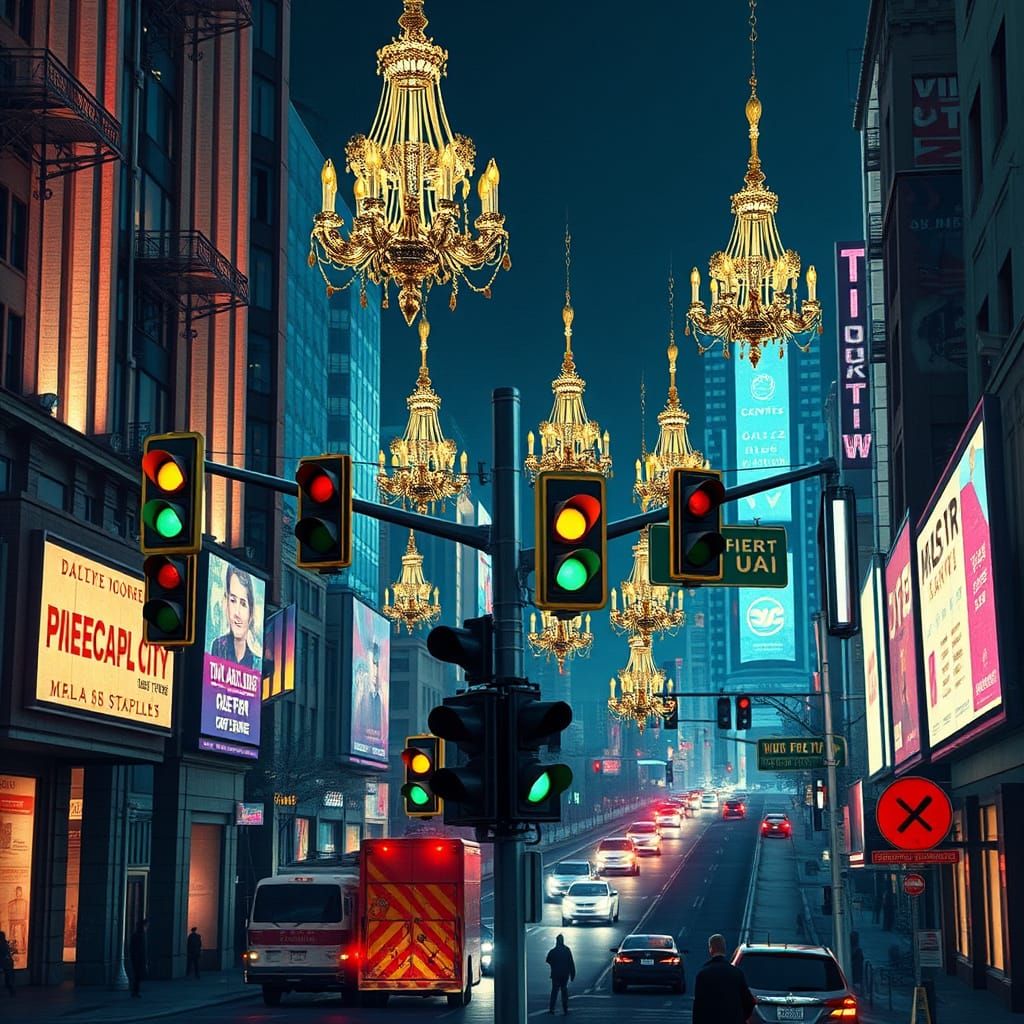 Surreal City Intersection: Neo-Cubist Collage Mosaic