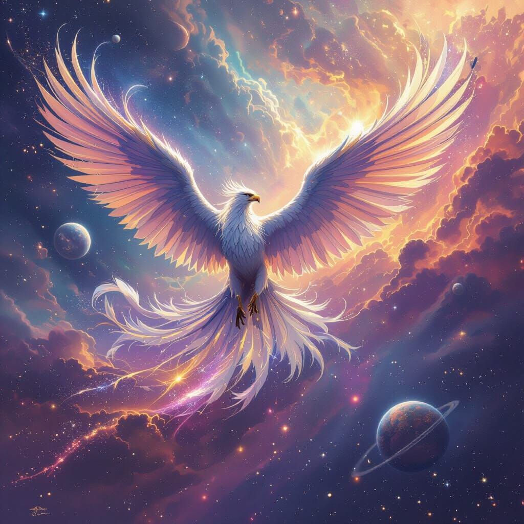 Griffin Soaring Through Nebula in Space Opera Style