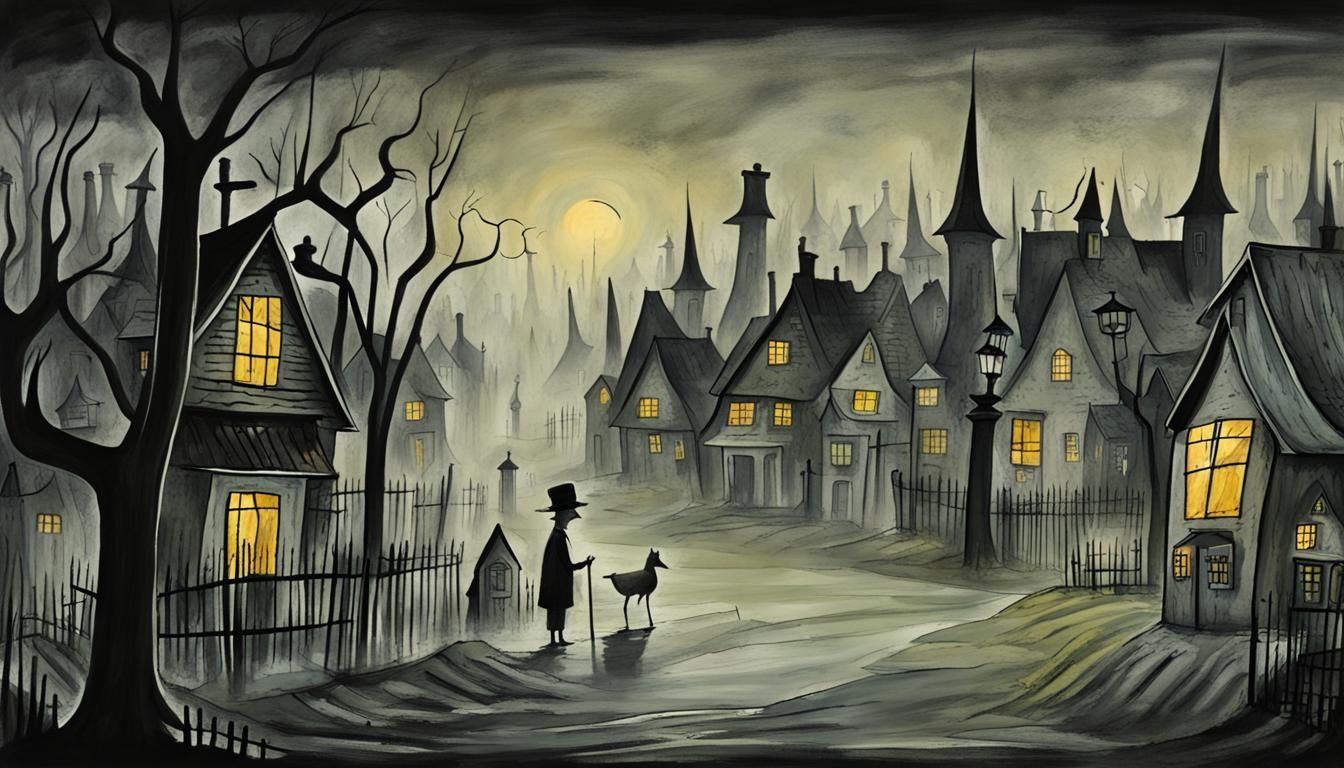 Eerie Ghost Village in Surreal Style