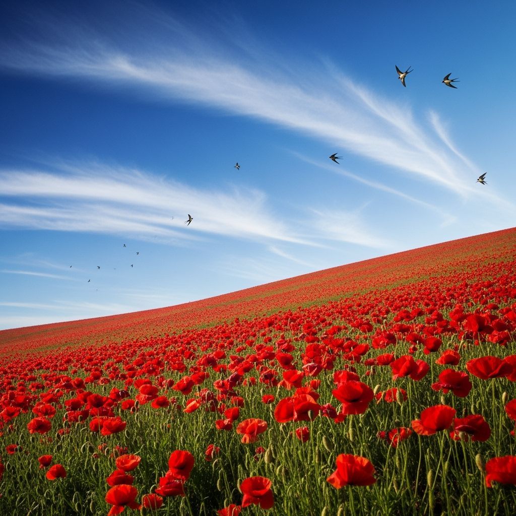 Poppy Field Under Blue Sky as Digital Matte Painting