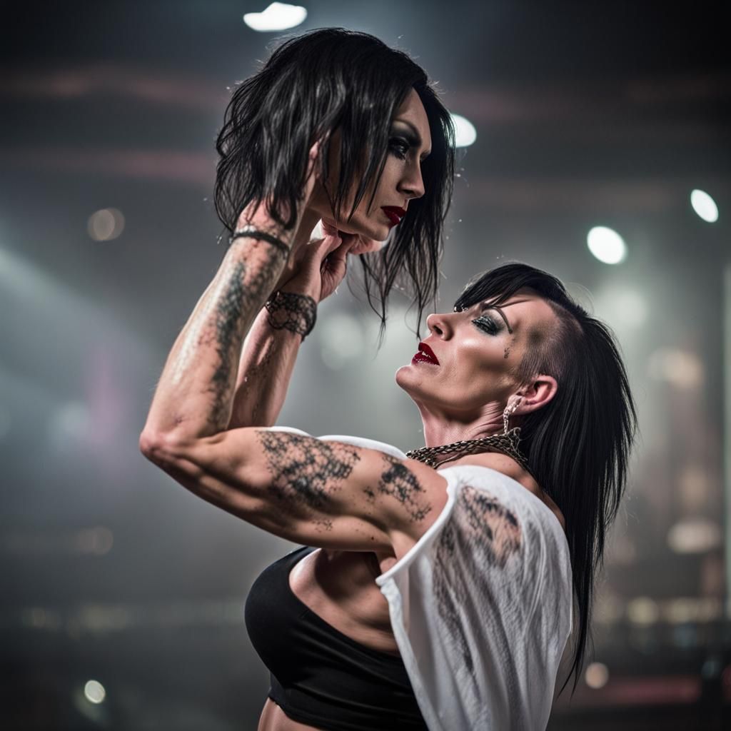 Ripped Androgyne Bodybuilder in Goth Nightclub Photo