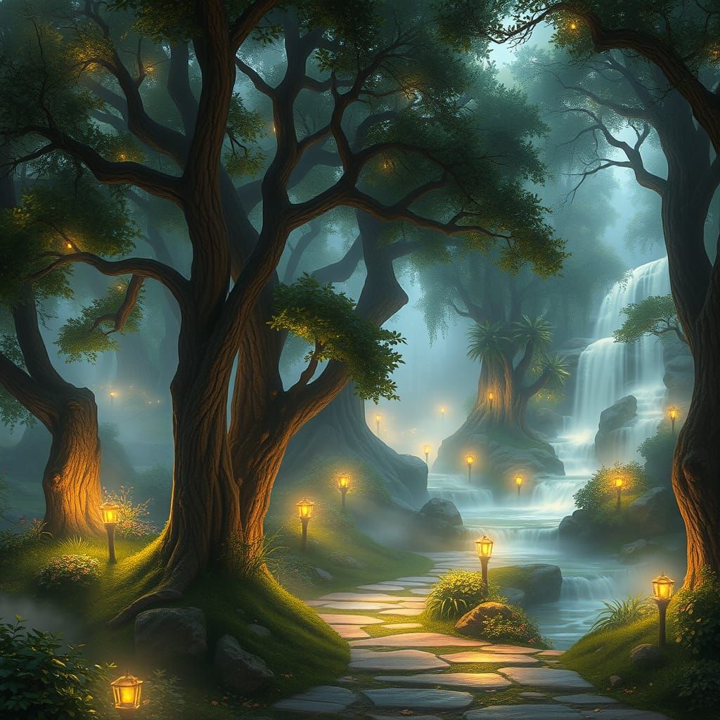 Ethereal Fantasy Landscape with Cottagecore Glow
