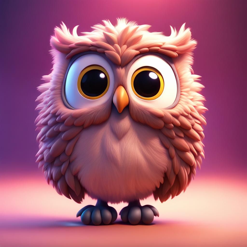 Fluffy Owl in Pixar-Style 3D Digital Art