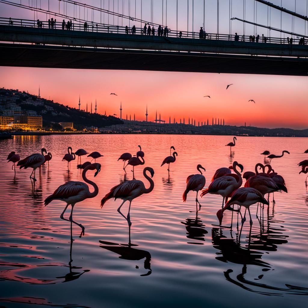 Flamingos in Istanbul's Bosphorus