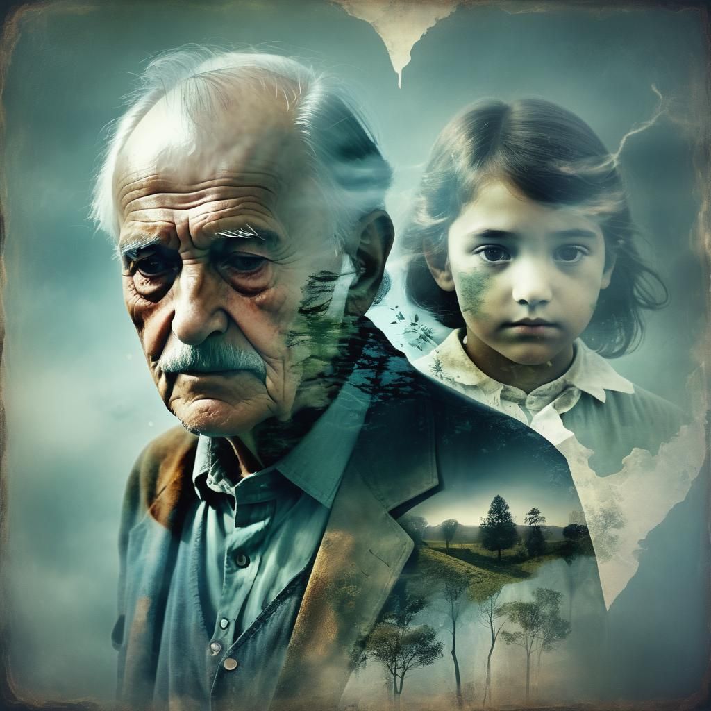 Evocative Double Exposure Image of Lost Love