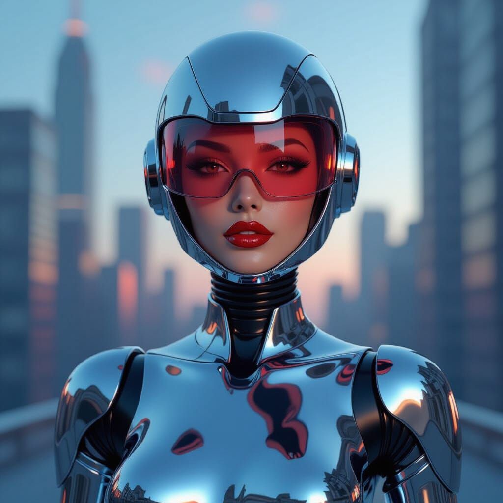 Retro-Futuristic Robot Pin-Up with Chrome Body