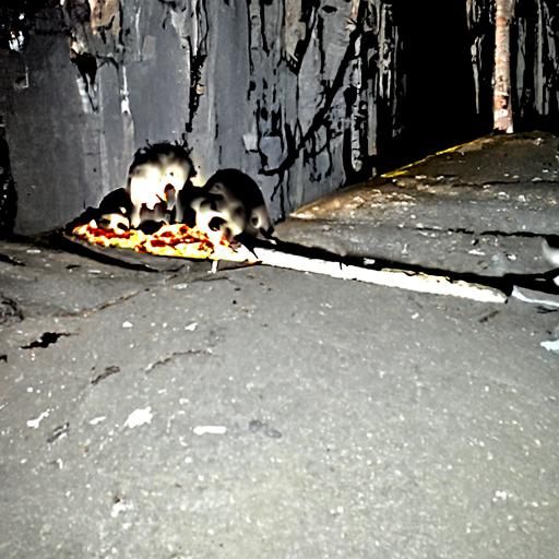Possums Enjoying Pizza in Dark Alleyway