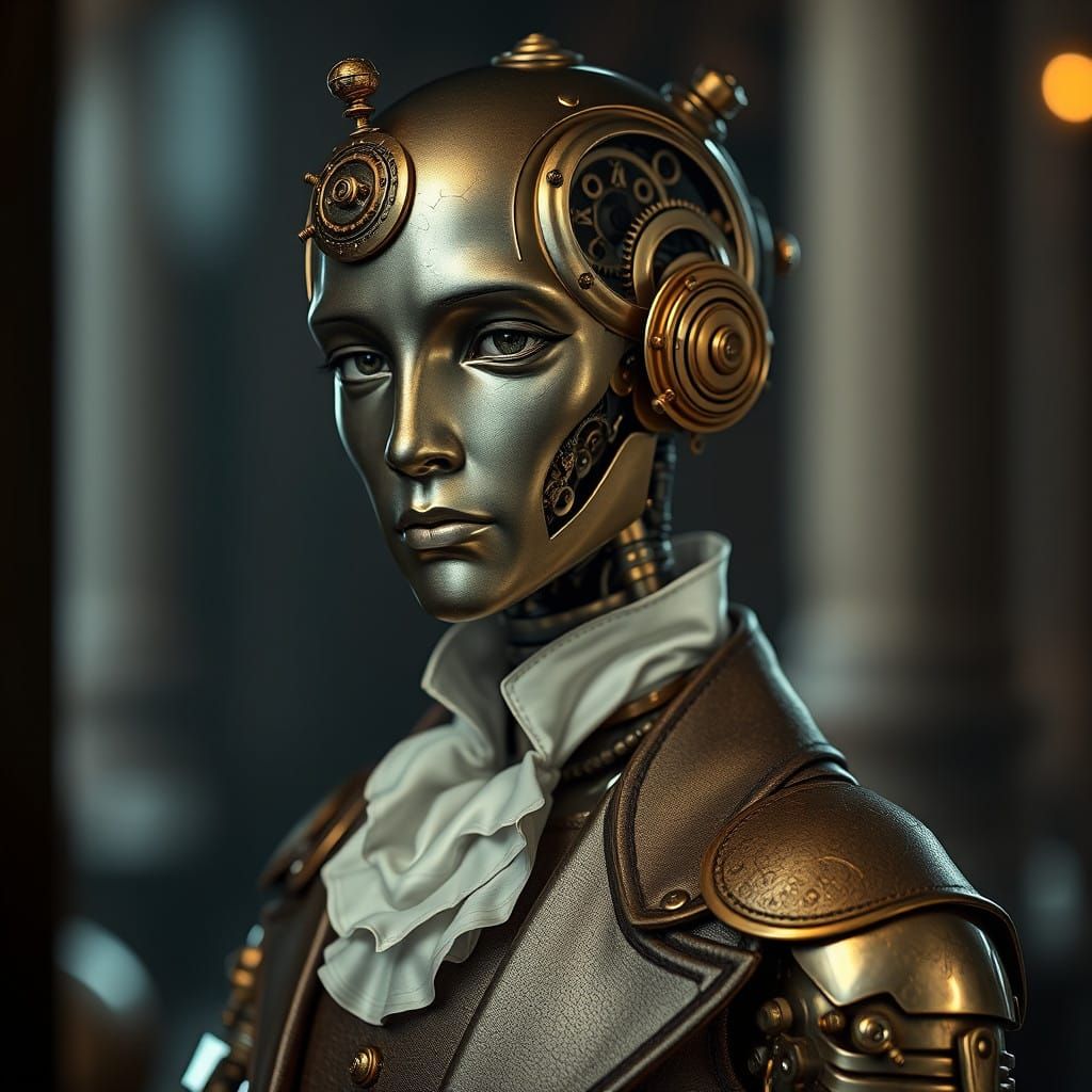Steampunk Android Butler in Formal Portrait