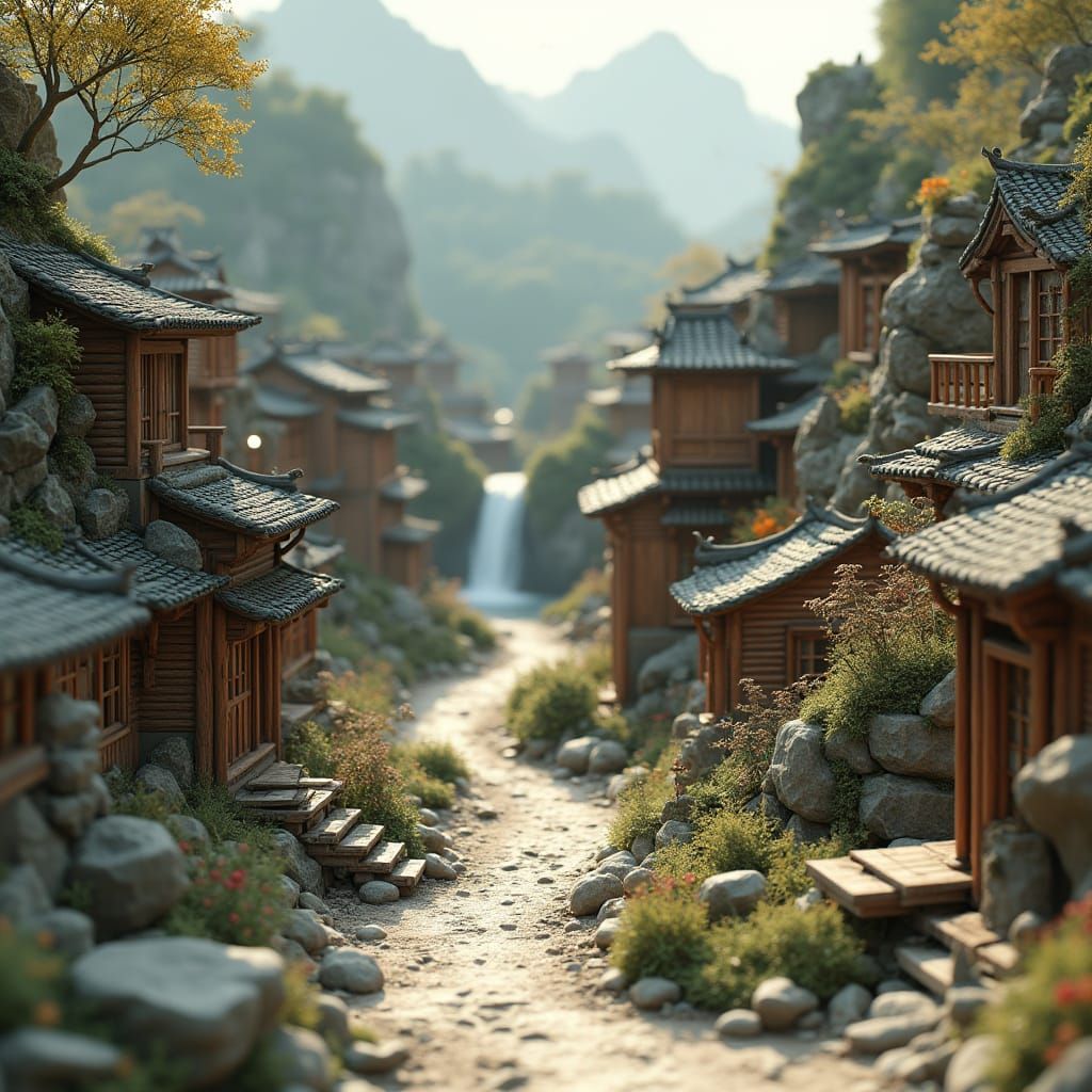 Traditional Chinese Village in Futuristic Landscape