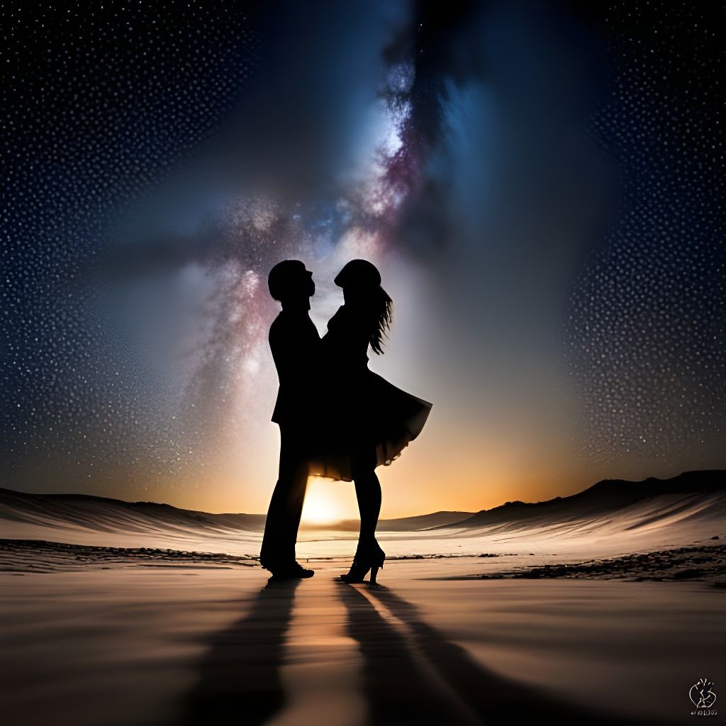 Romantic Couple Dancing Under Starry Night Sky