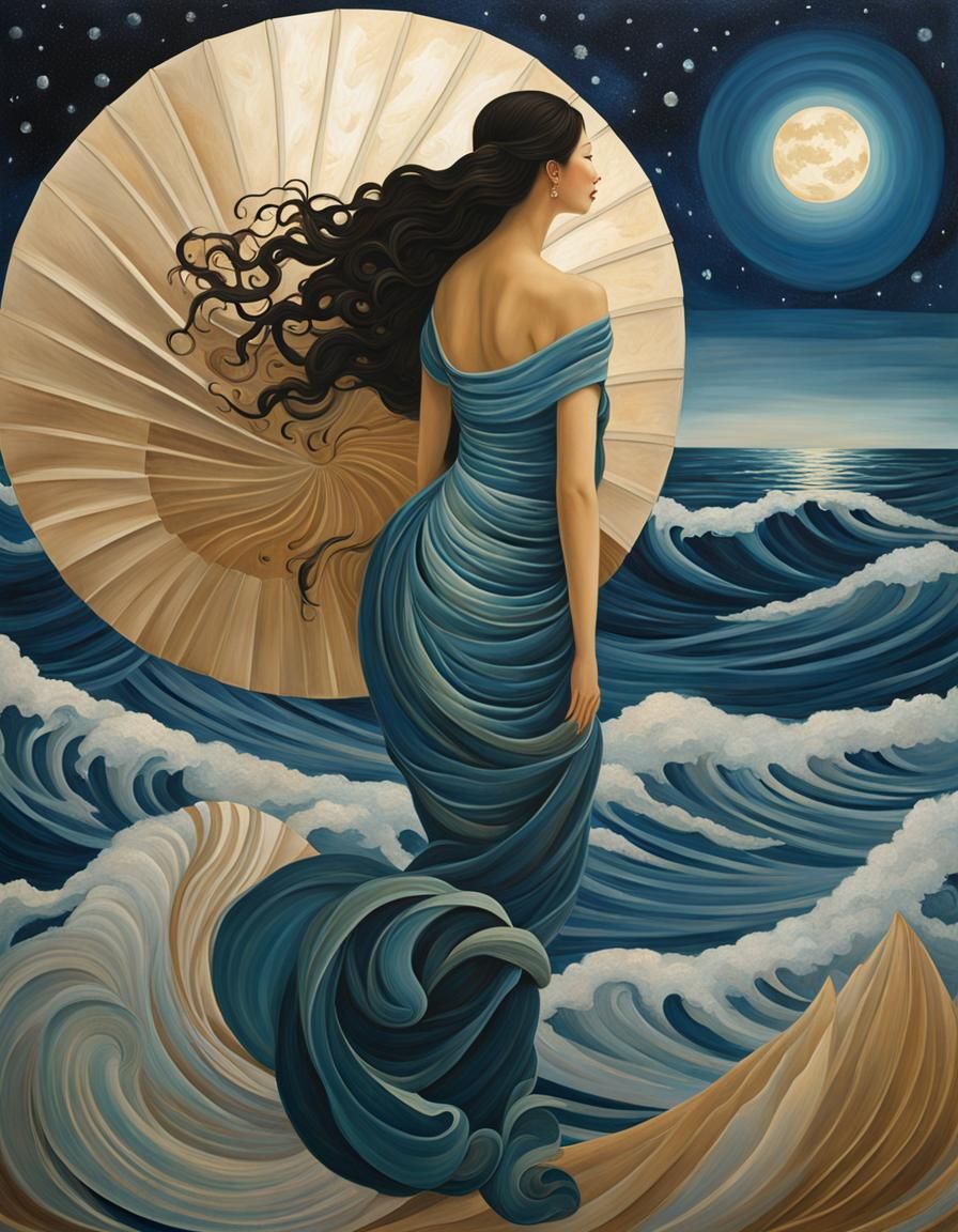 Celestial Venus: Asian Woman in a Galaxy, Art Deco Style