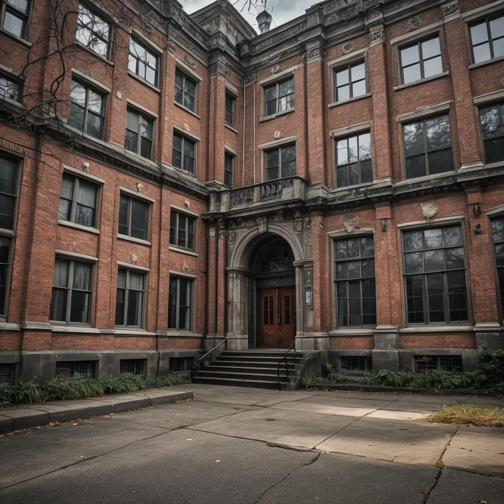 Hyperrealistic School Exterior in Cinematic Style