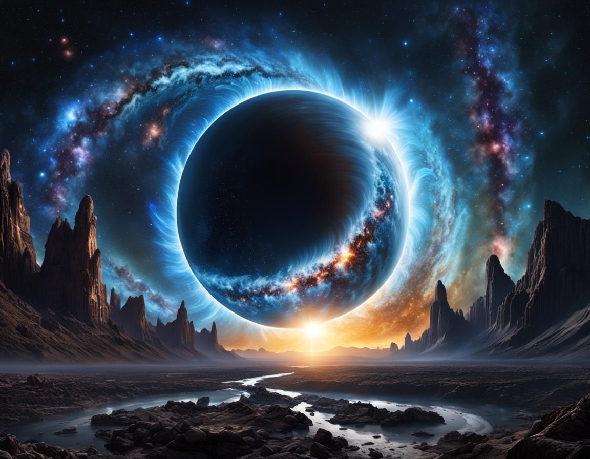 Blue Sun Galactic Eclipse in Hyperrealistic Style