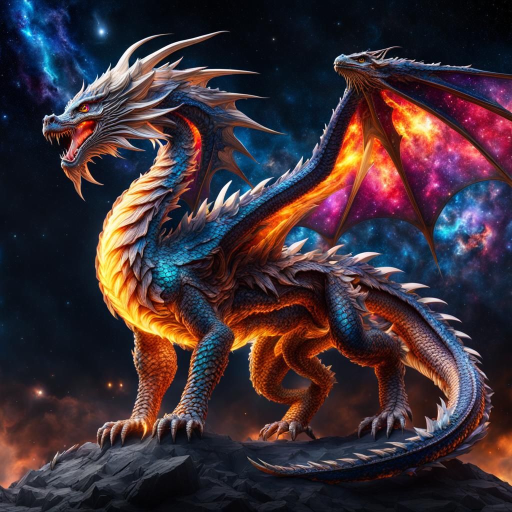 Galactic Guardian Dragon Defending Worlds in 8K