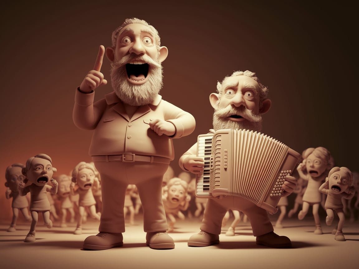 Bearded Men in Claymation Chaos