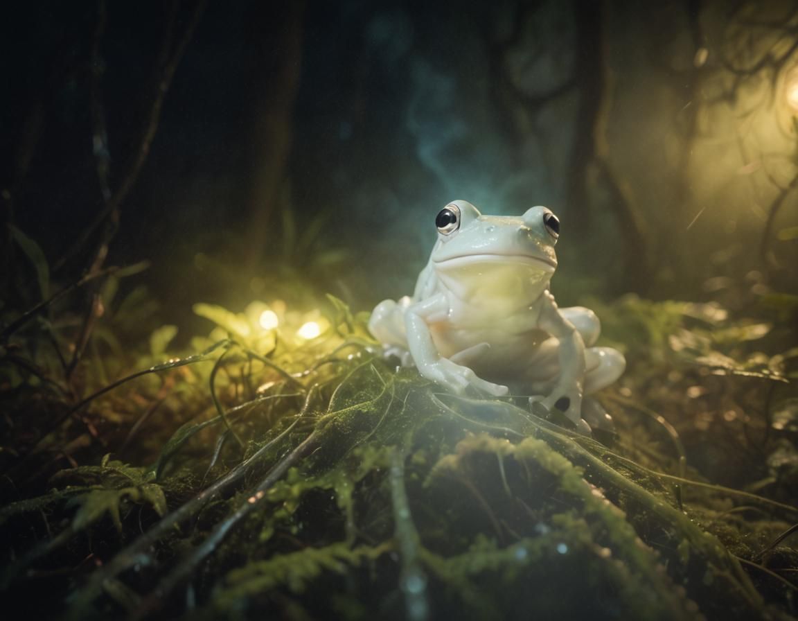 Ethereal White Frog in Surrealist Forest