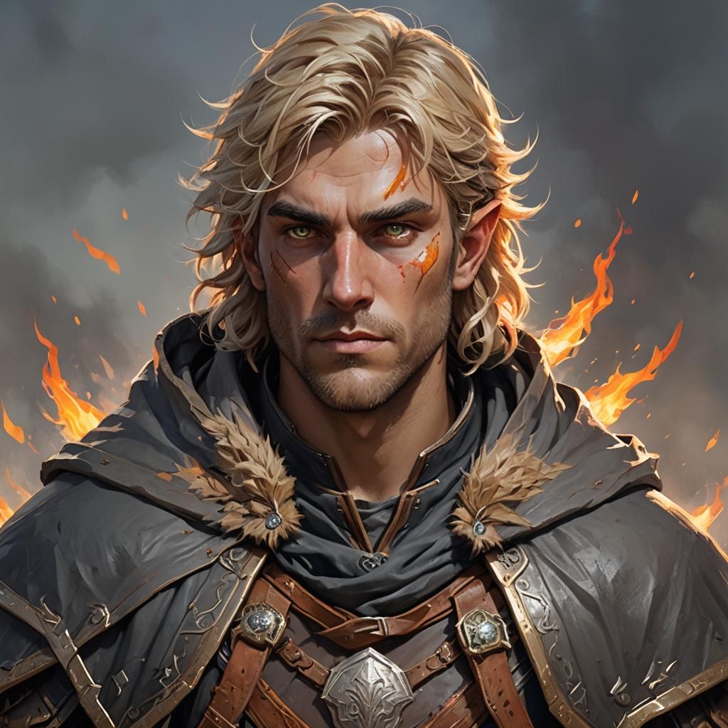 Half-Elf Fire Druid Portrait in Detailed 3D Anime Style