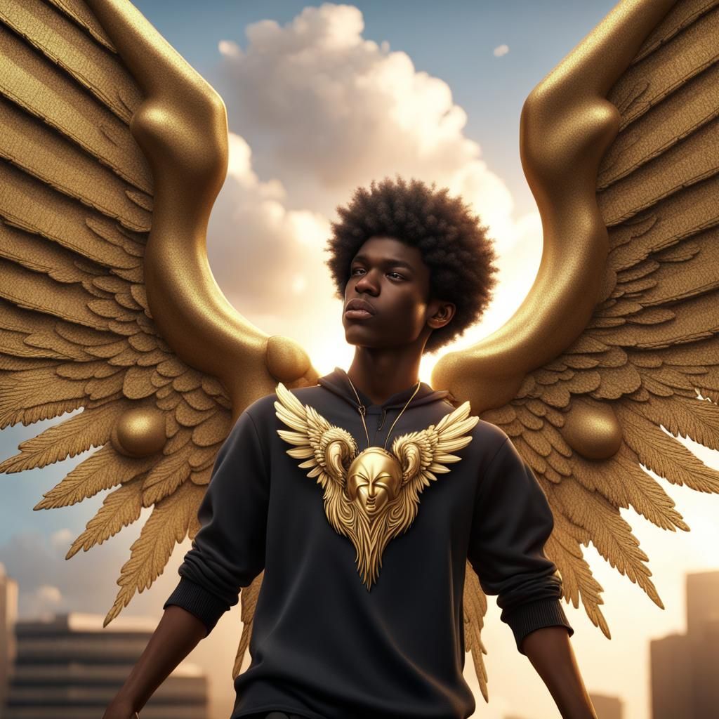 Teenage Angel with Golden Afro: Fantasy Art