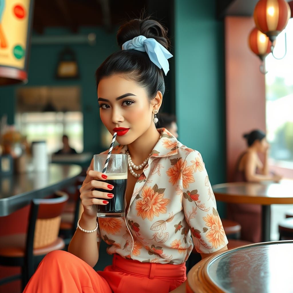 Glamorous 1950s Thai American Woman at Bar