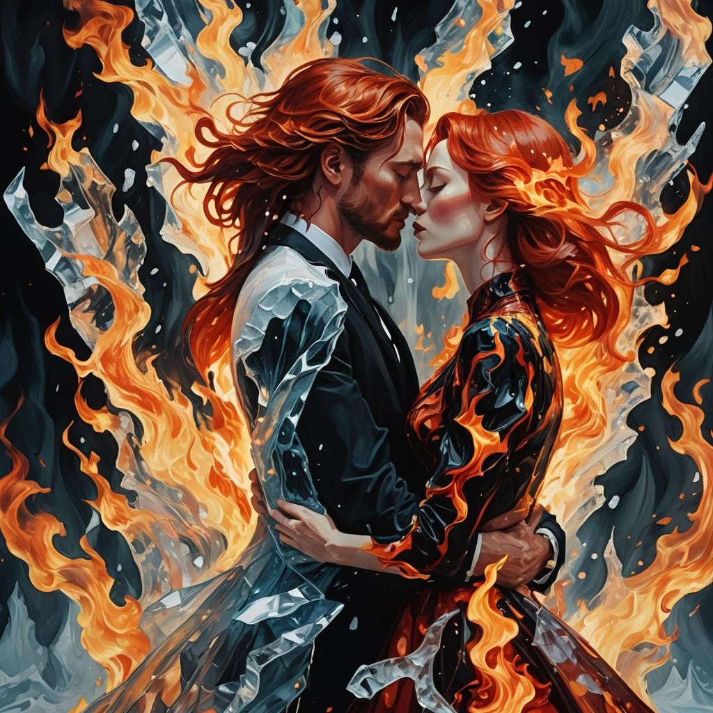 Passionate Kiss in Surreal Digital Art Style