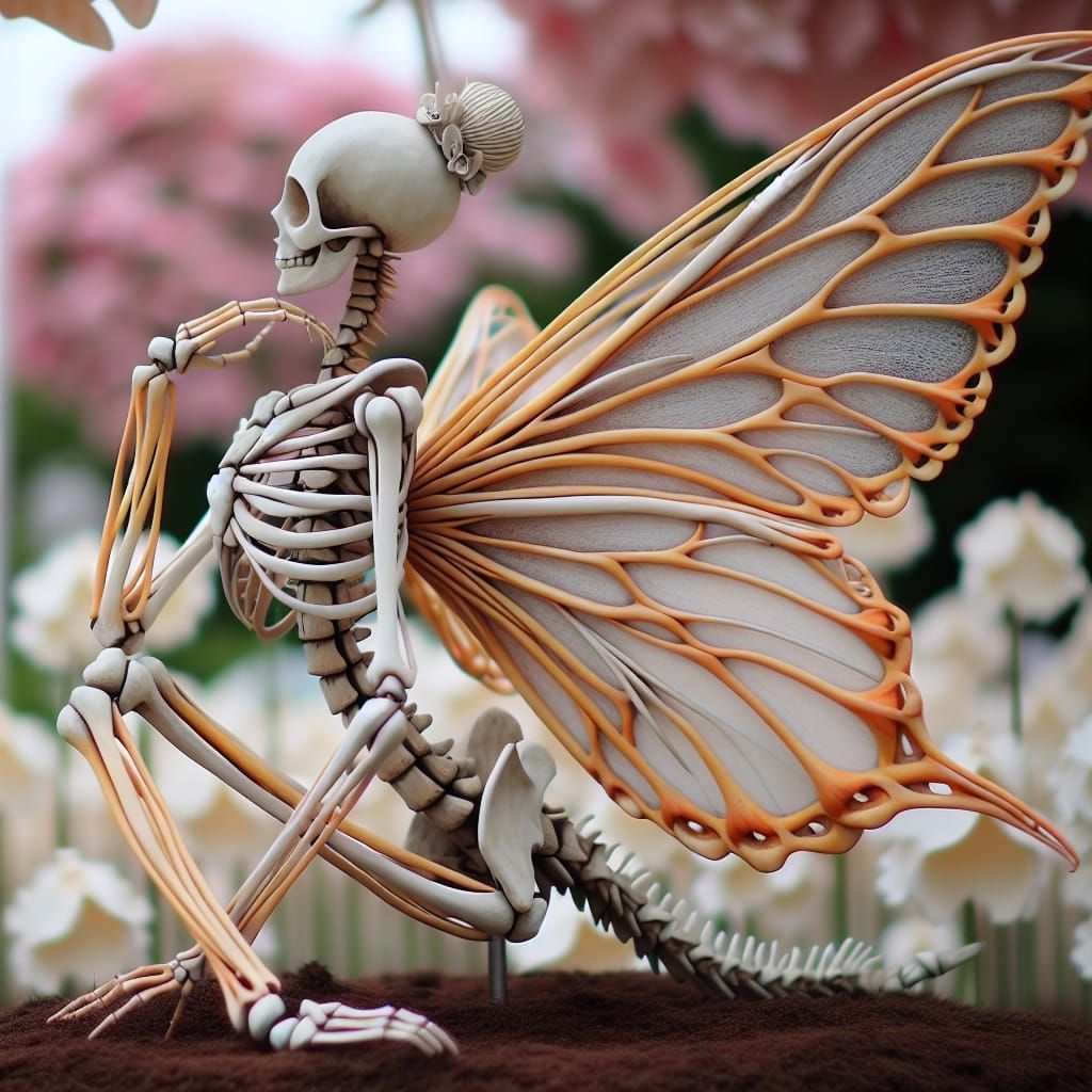 Delicate Bone Fairy with Monarch Wings