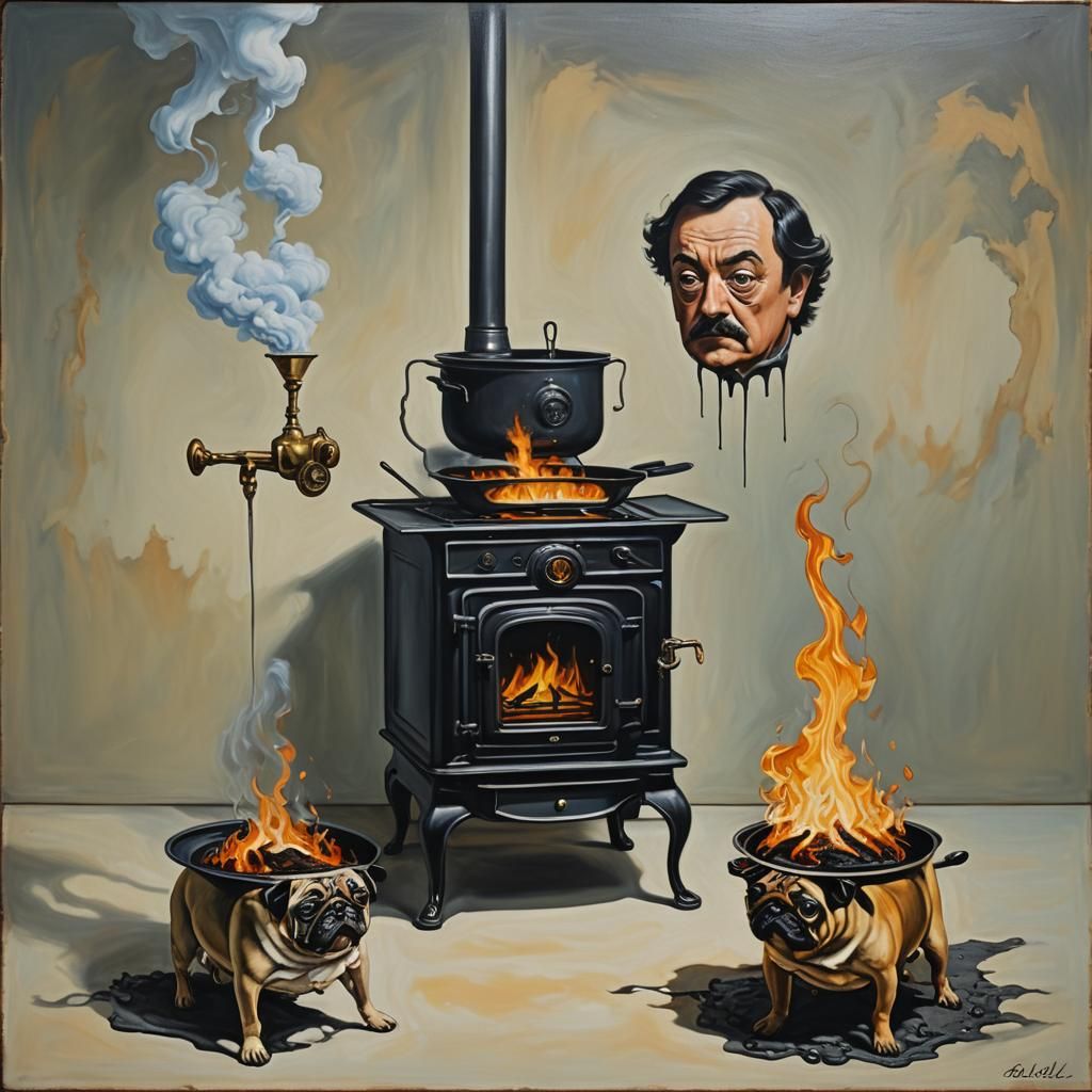 Surreal Pug Stove Portrait as Dali Melting Art