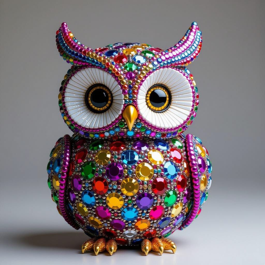 Mosaic Owl Figurine Crafted from Tiny Beads