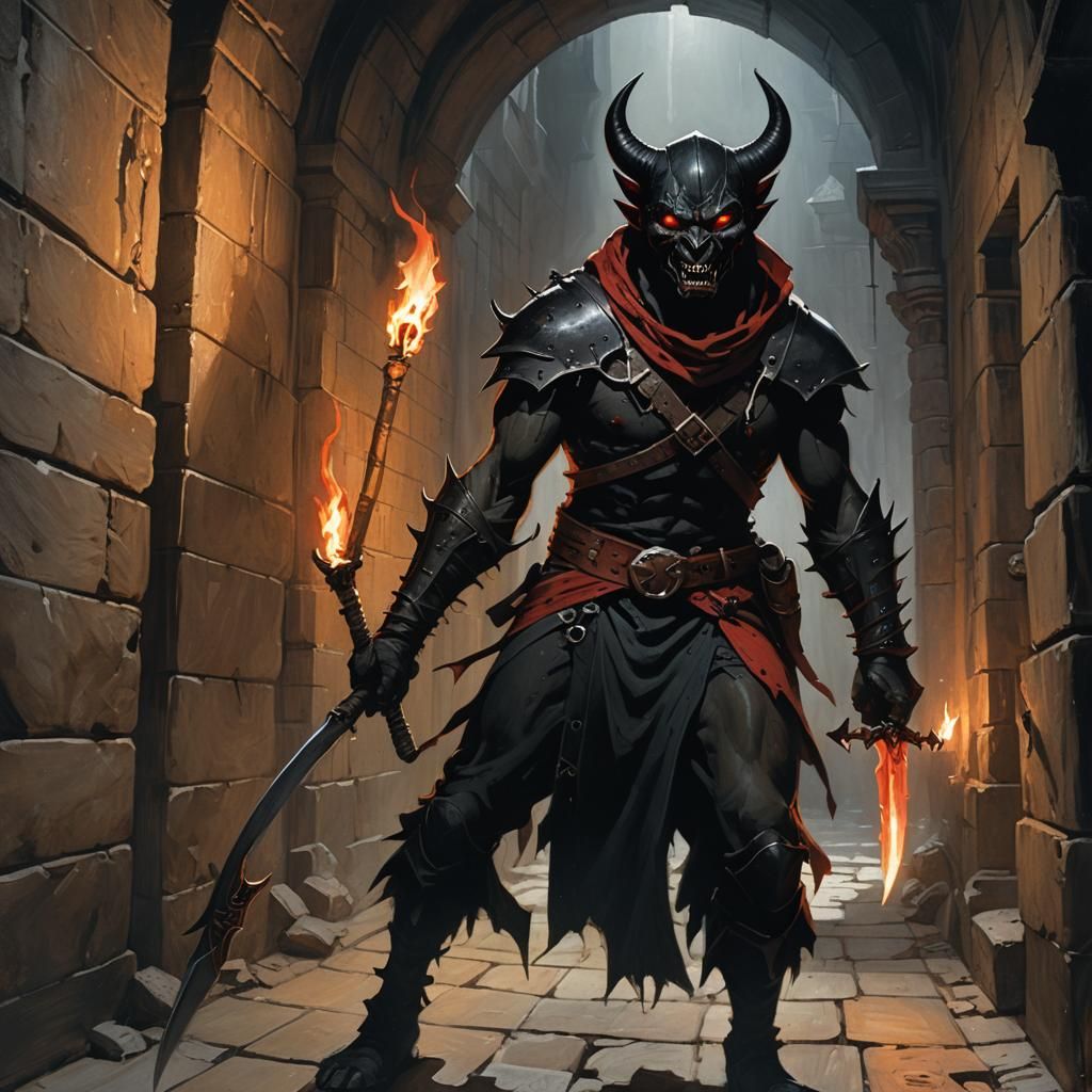 Ominous Demon with Rapier in Dark Fantasy Style