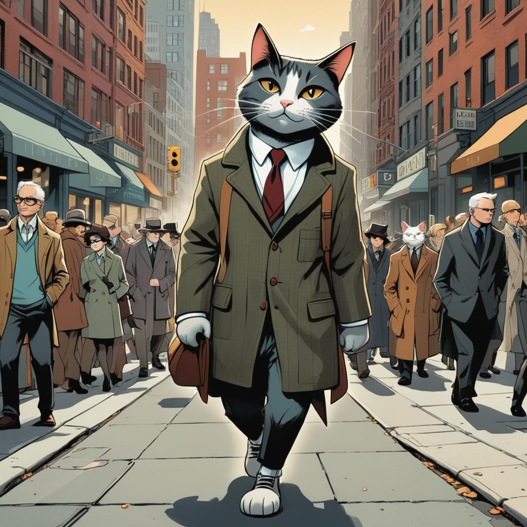 Anthropomorphic Cat-Professor in Graphic Novel Style