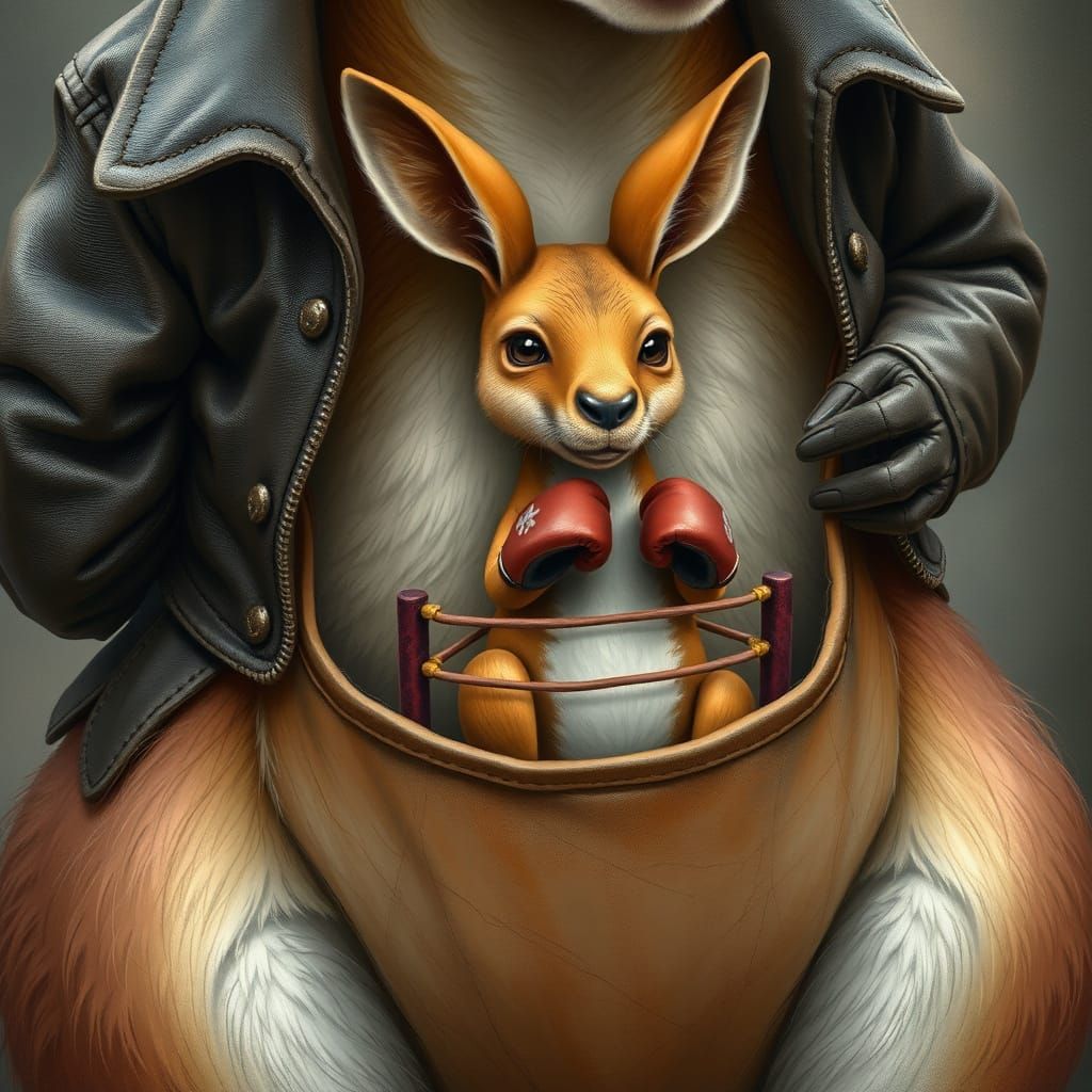 Kangaroo Boxing Match, Digital Art Style