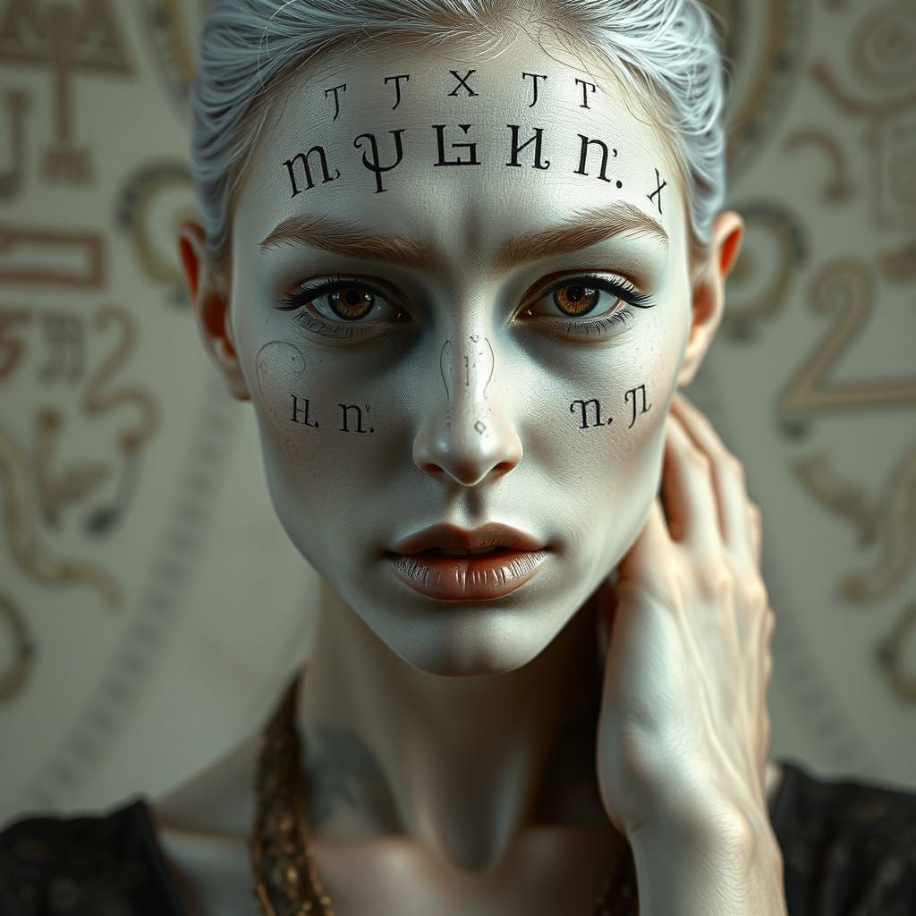 Woman's Portrait with Ancient Runes in Photorealistic Style