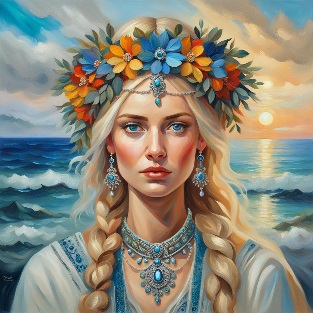 Russian Beauty in Slavic Dress: Oil Painting Portrait
