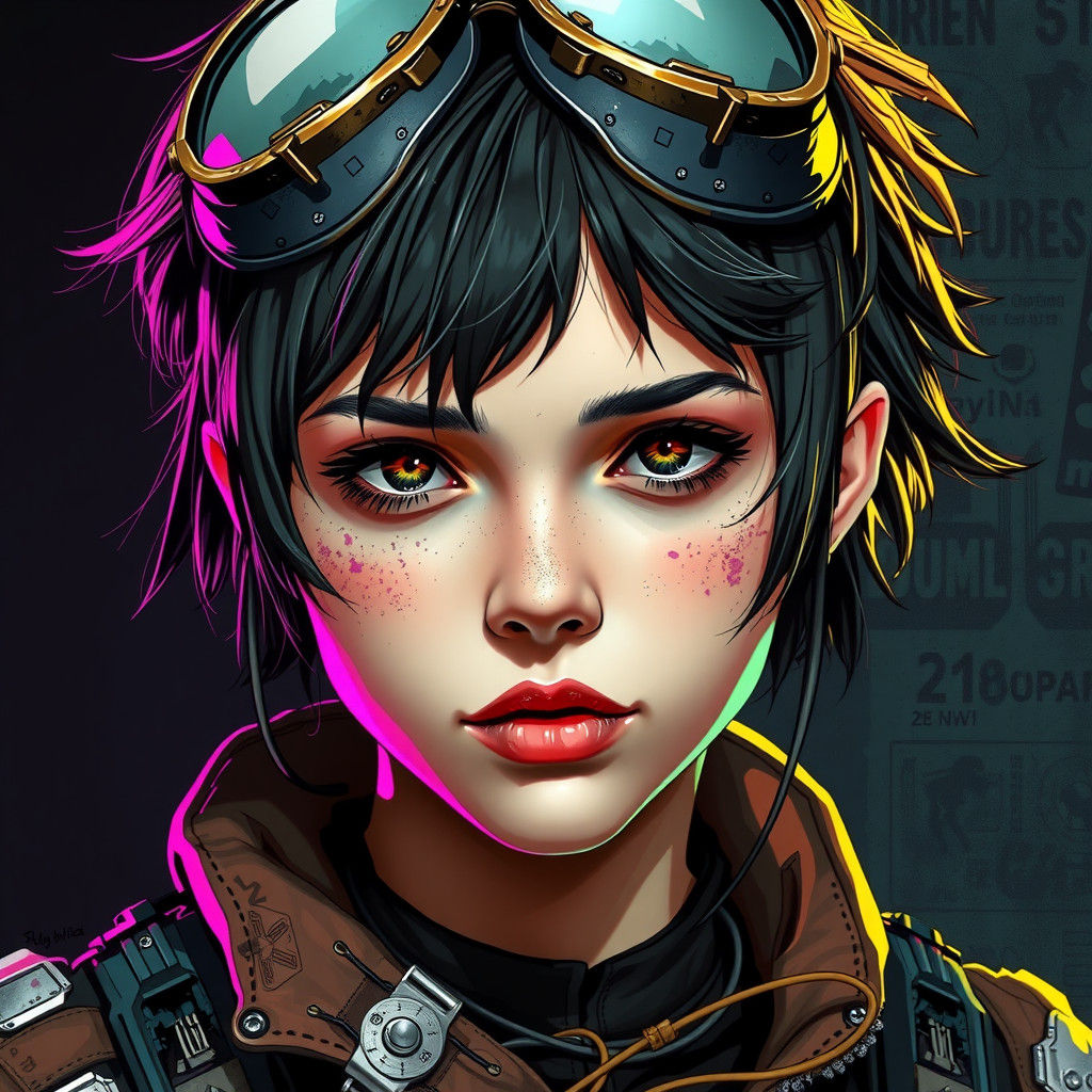 Cyberpunk Girl Portrait with Steampunk Goggles