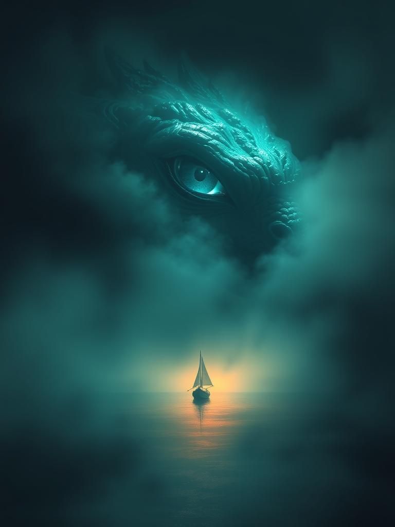 Godzilla's Luminous Eye Watches Tiny Boat