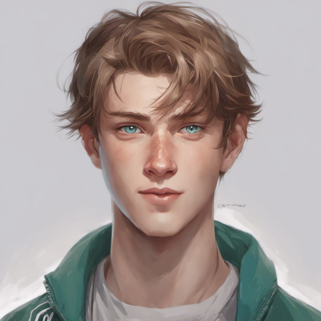 Boy with Letterman Jacket, Detailed Digital Portrait